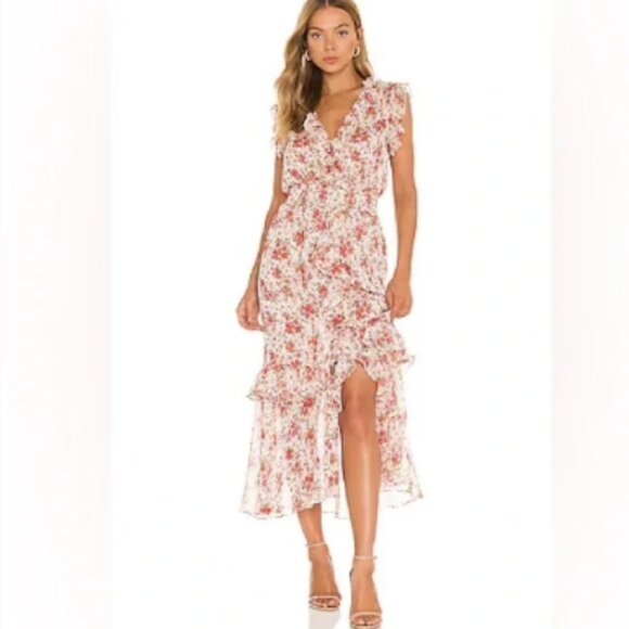 Misa Los Angeles Dresses & Skirts - MISA Los Angeles Kidada Poppy Allover Ruffle V-neck Sleeveless Slit Maxi Dress M